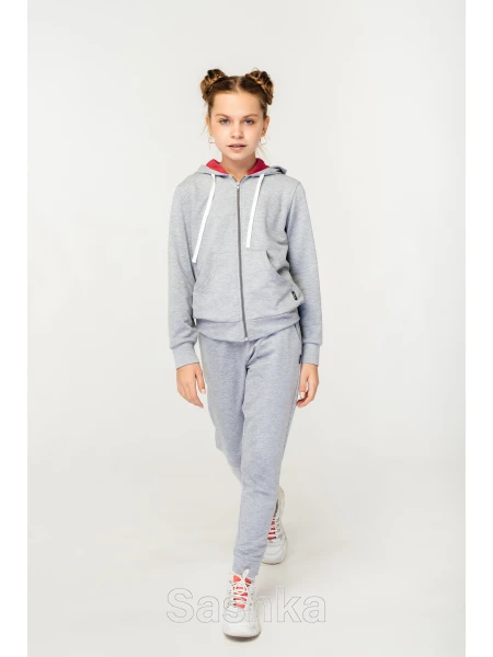 Спортивний костюм для дівчинки світло-сірий з малиновим